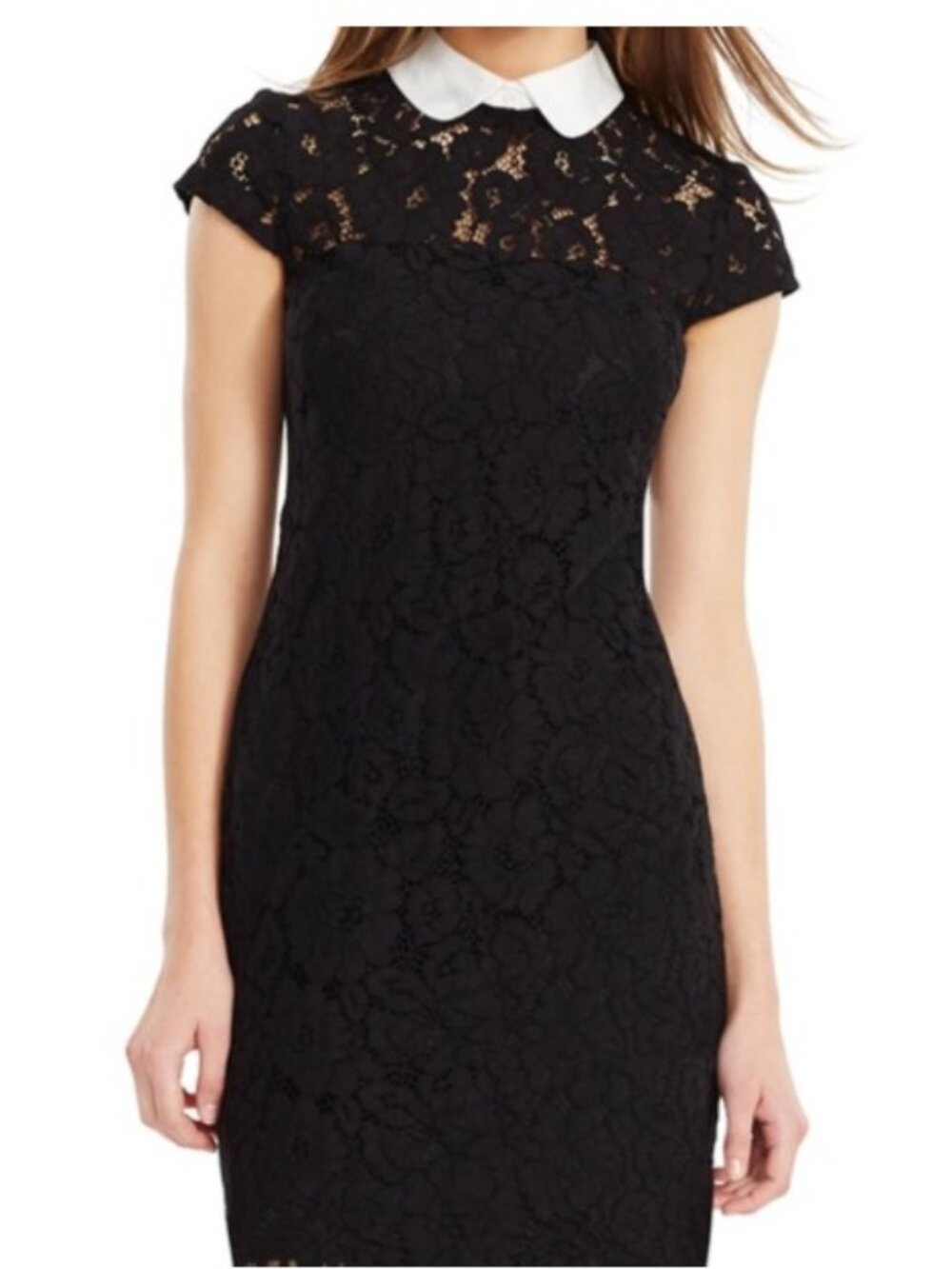 Ralph Lauren Women’s Black Lace Dress with White Peter Pan Collar Size 4